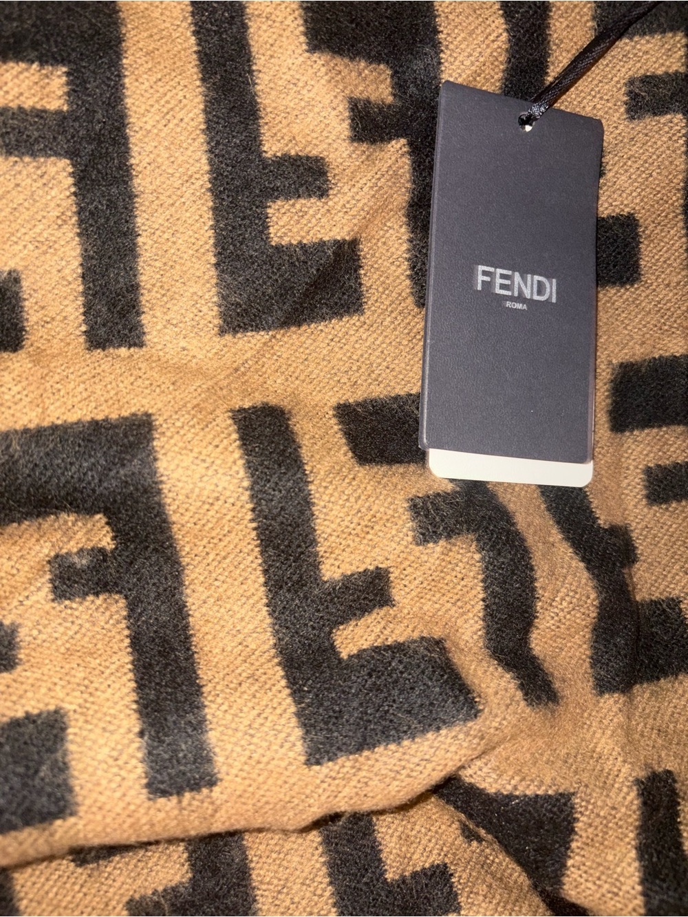 Designer Look throw or shawl or scarf Camel & Black FF Logo